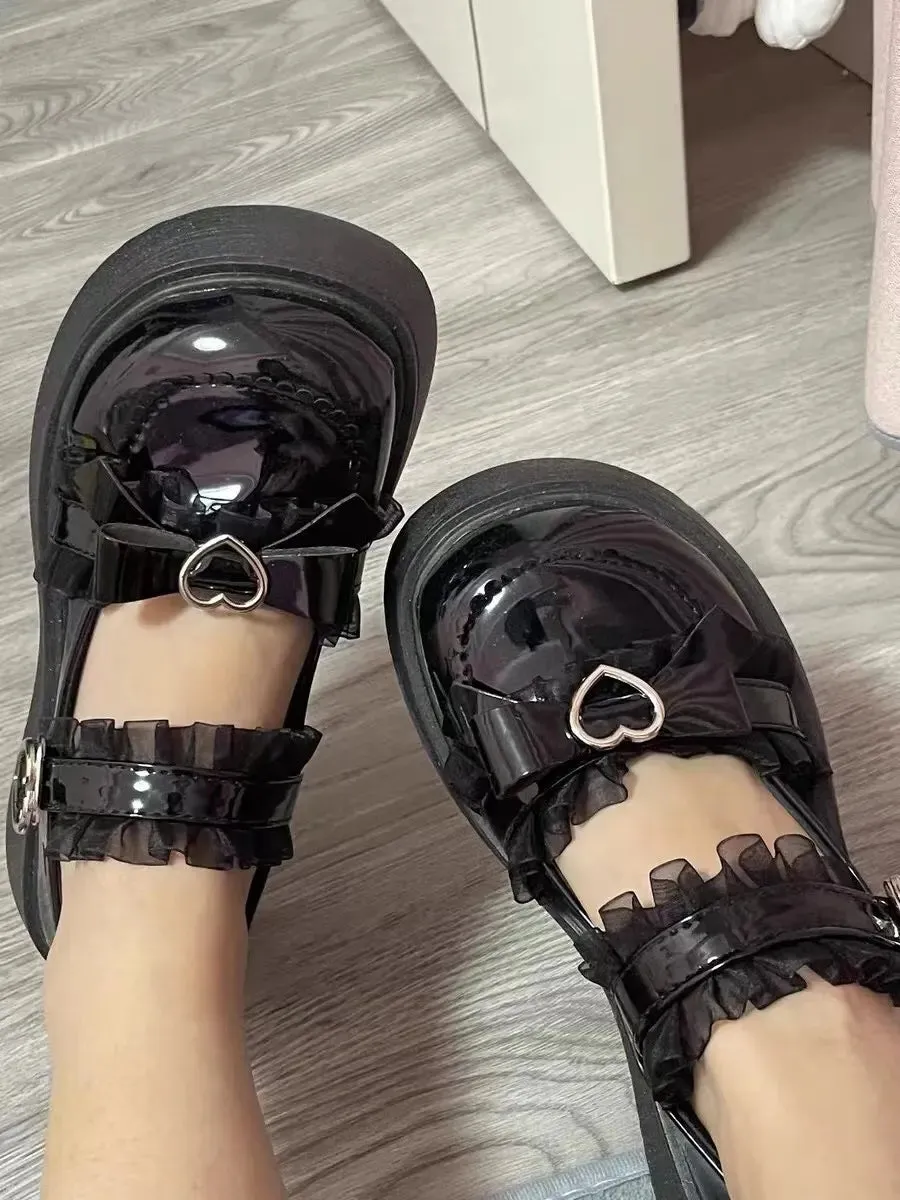 Chunky Platform Mary Jane Shoes for Women Patent Leather Lace Ankle Strap Pumps Woman