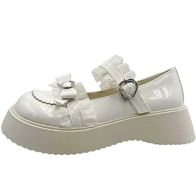Chunky Platform Mary Jane Shoes for Women Patent Leather Lace Ankle Strap Pumps Woman