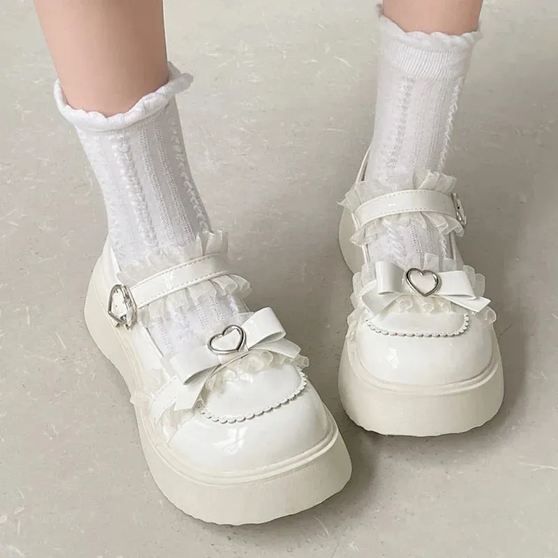 Chunky Platform Mary Jane Shoes for Women Patent Leather Lace Ankle Strap Pumps Woman