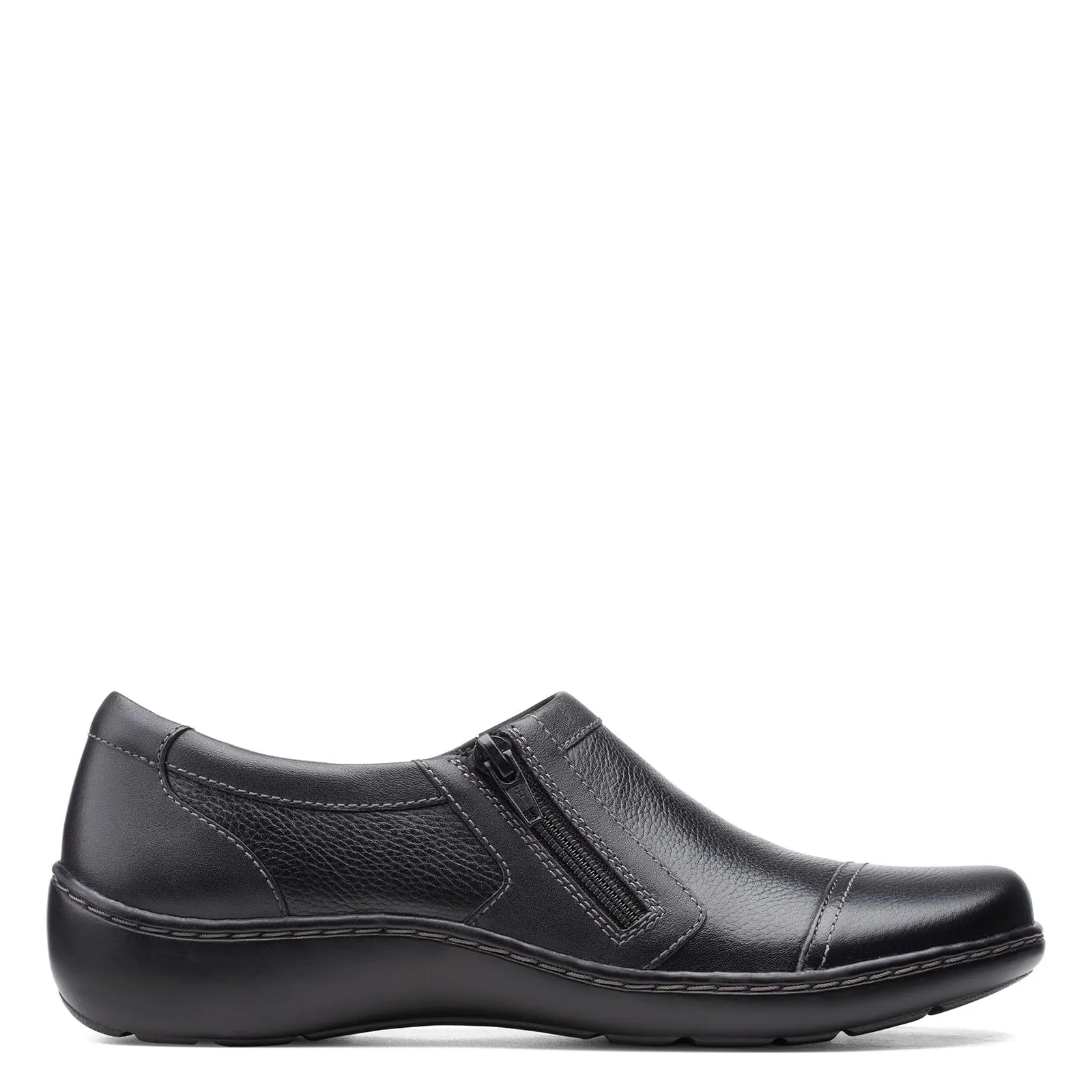 Clarks womens Cora Giny Loafer Flat, Black Tumbled/Smooth Leather, 9.5 US