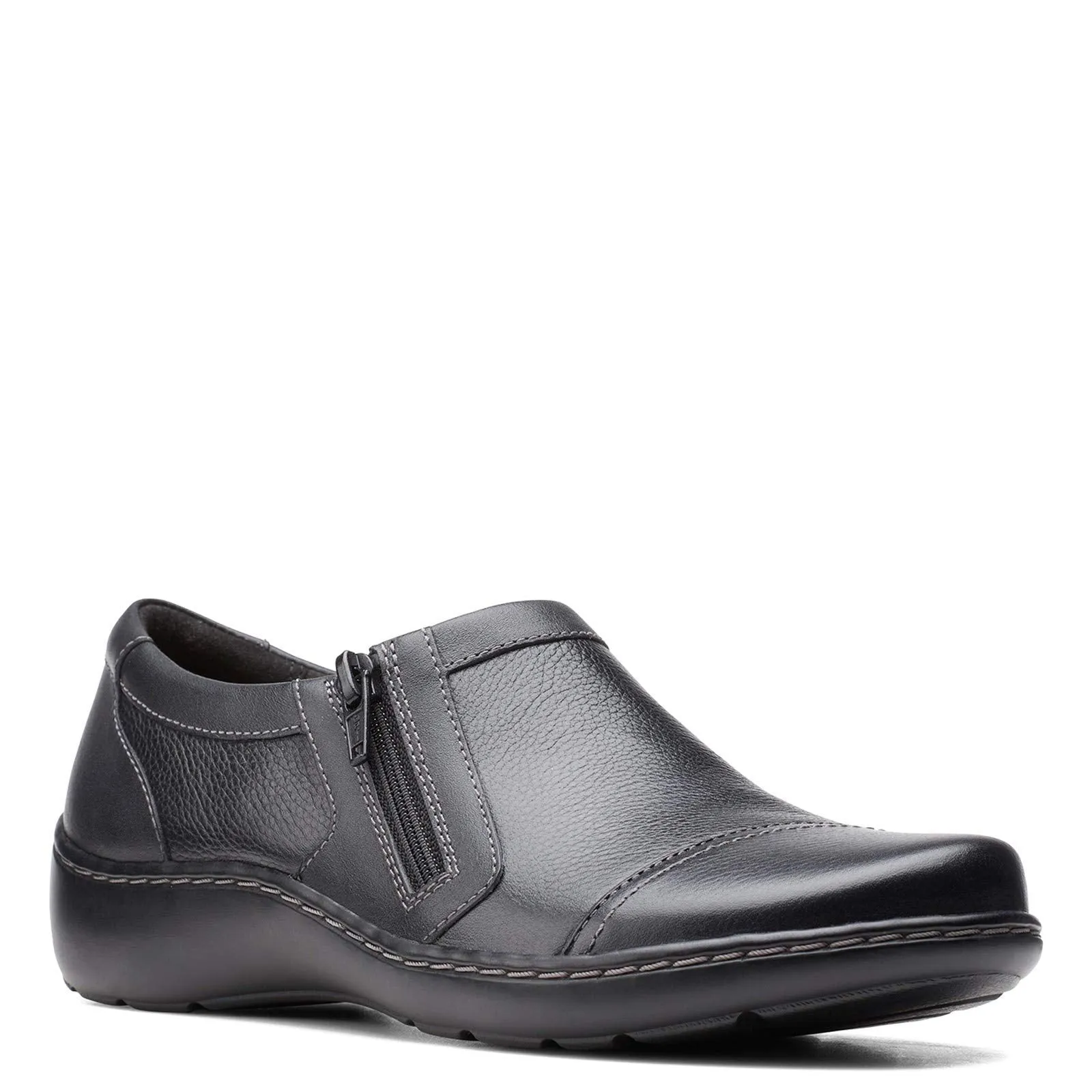 Clarks womens Cora Giny Loafer Flat, Black Tumbled/Smooth Leather, 9.5 US
