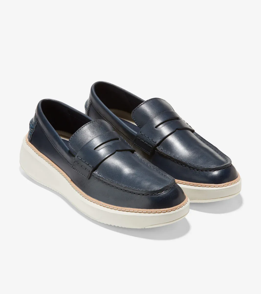 Cole Haan Men's GrandPrø Topspin Penny Loafer Navy Ink Ivory Leather C36645