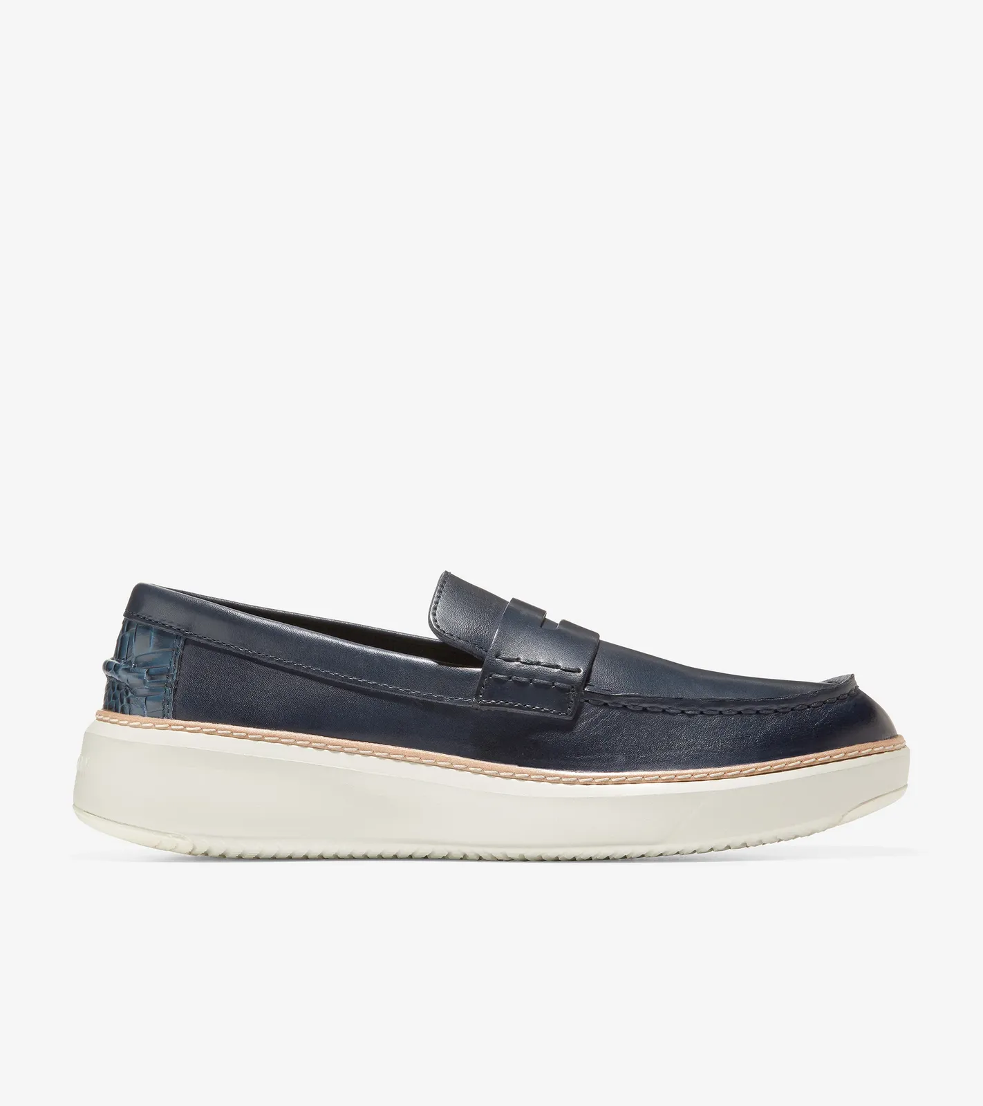 Cole Haan Men's GrandPrø Topspin Penny Loafer Navy Ink Ivory Leather C36645