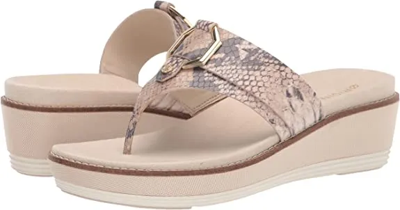 Cole Haan Women's ORIGINALGRAND Flatform Thong Sandal, Python Printed Leather/Cement Nylon Wedge/Ivory Midsole, 9