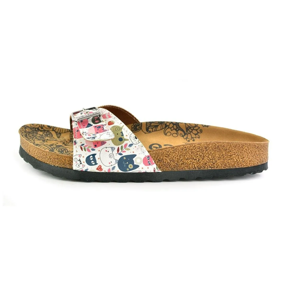 Colored Flowers and Cats Patterned Sandal - CAL906