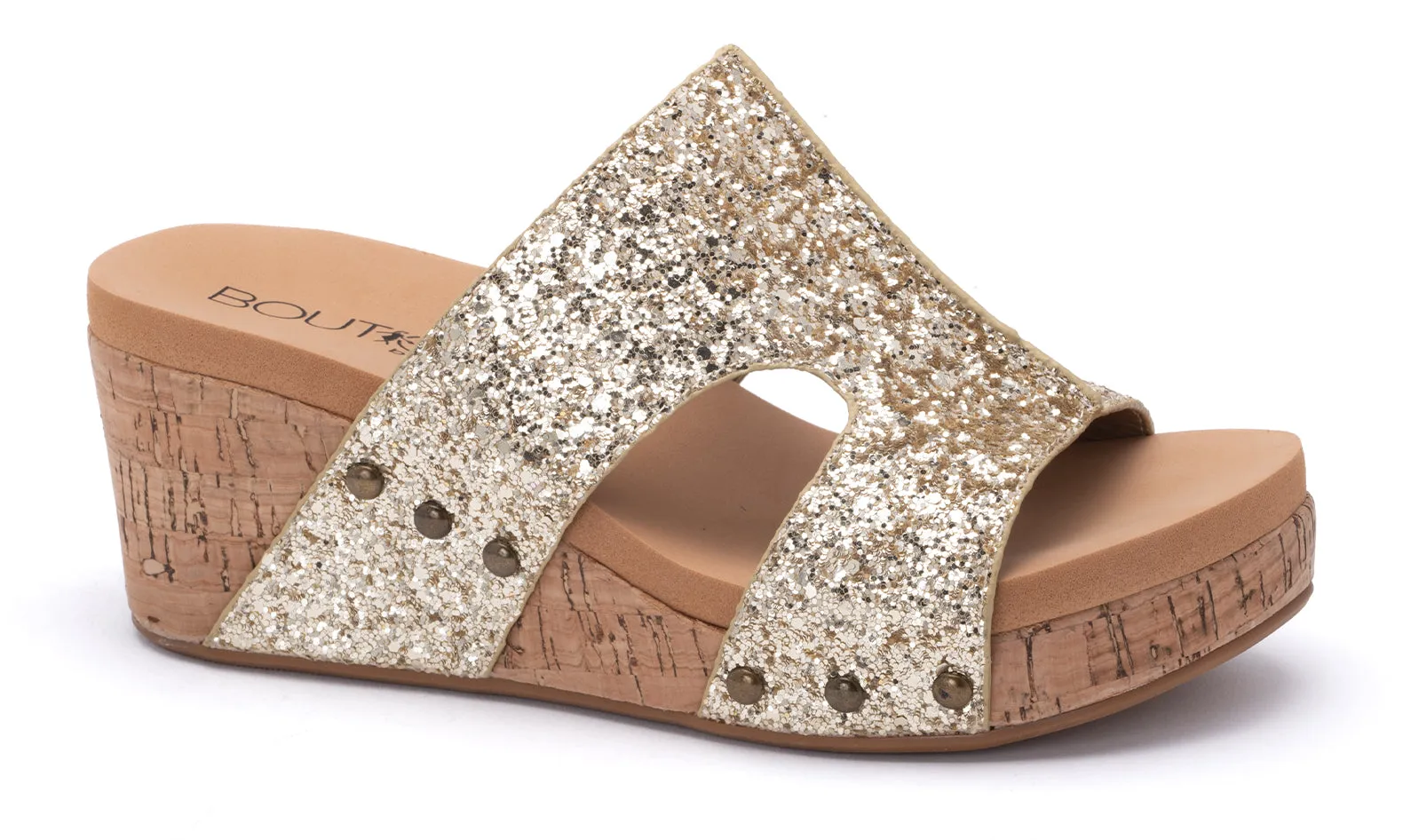 Corkys Oasis Gold Glitter Wedge