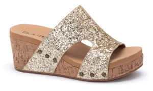 Corkys Oasis Gold Glitter Wedge