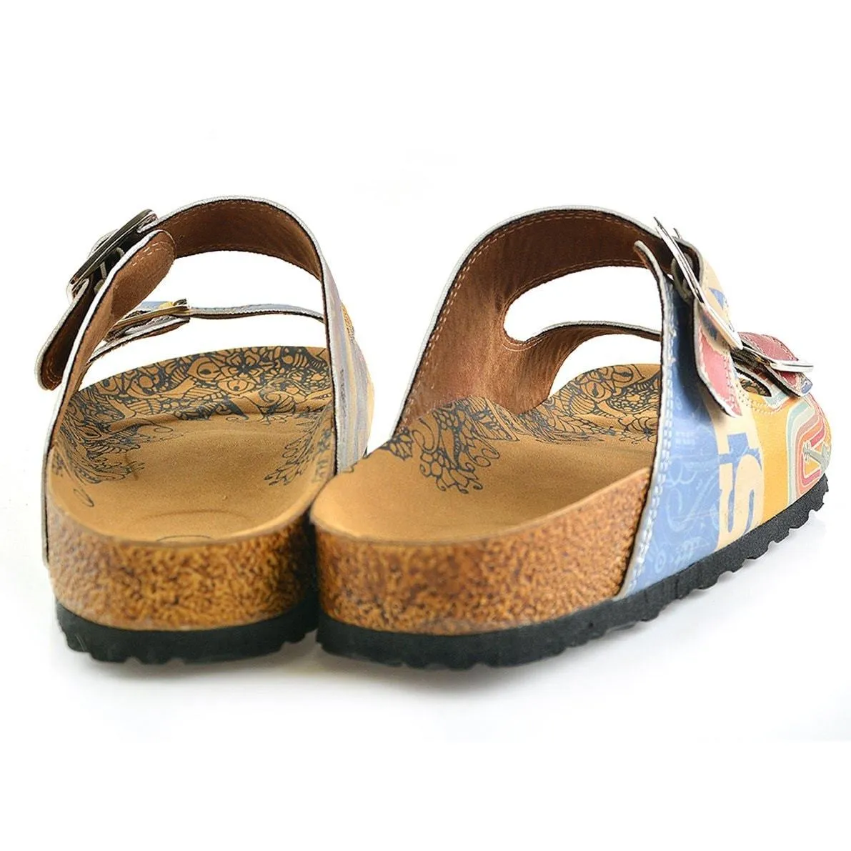 Cream and Blue Color Music Written and Red, Cream Piano Pattern and Music Notes Patterned Sandal - CAL204