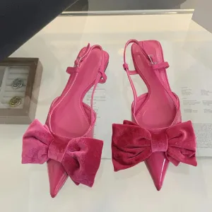 Design Big Butterfly Knot Women Flat Mules Sandals Cozy Patent Leather Pointed Toe Back Strap Shoes