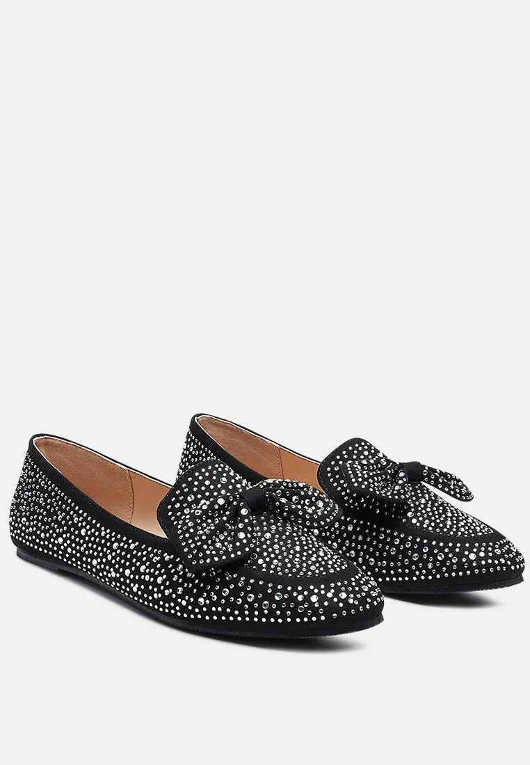 Dewdrops Embellished Casual Bow Loafers By Ruw