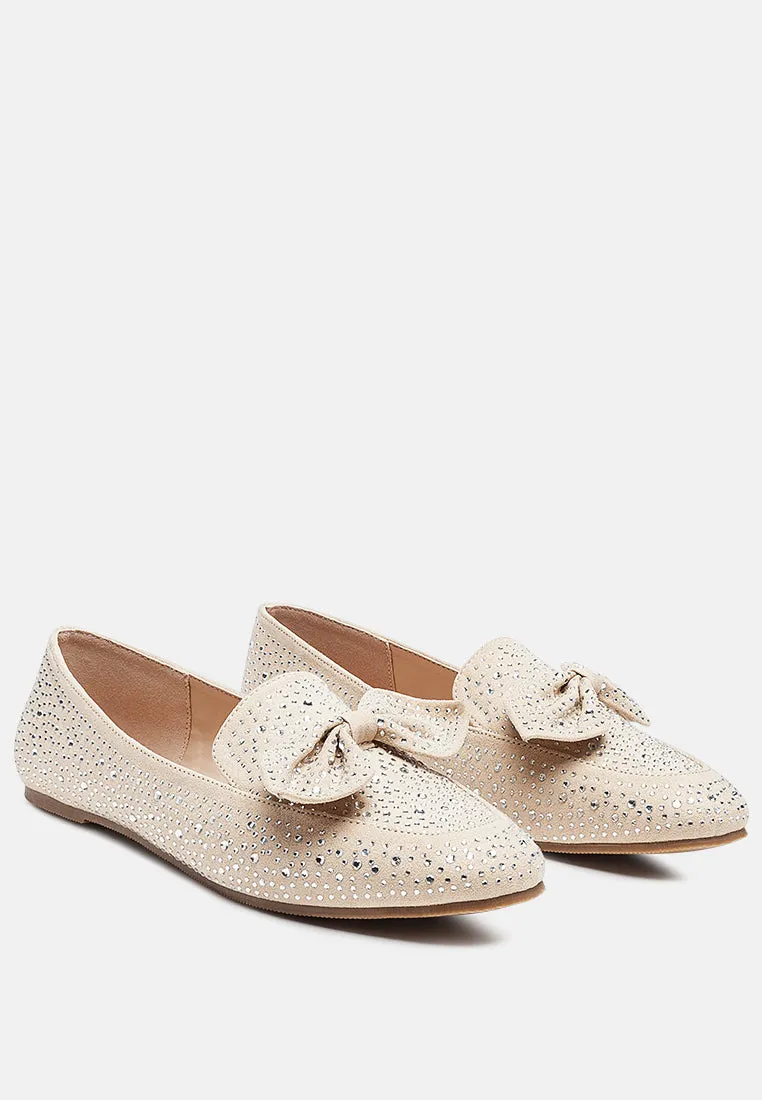 Dewdrops Embellished Casual Bow Loafers By Ruw