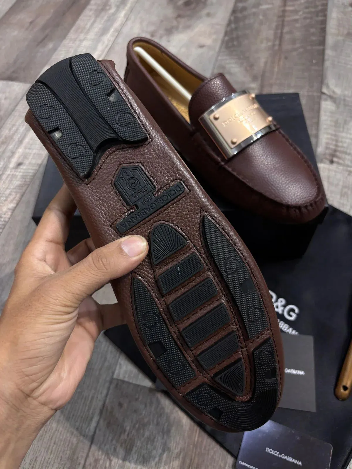 DOLCE & GABBANA || Brown Leather Loafer With Metal Logo