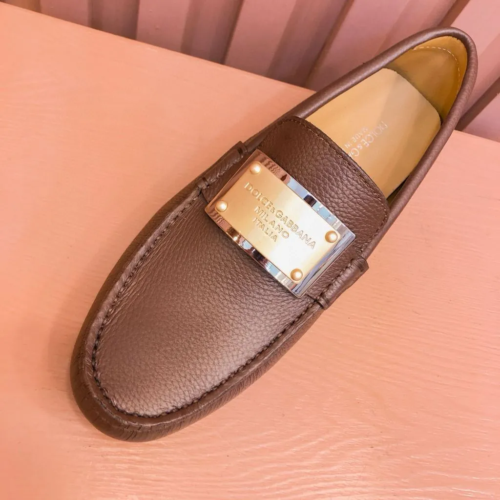 DOLCE & GABBANA || Brown Leather Loafer With Metal Logo