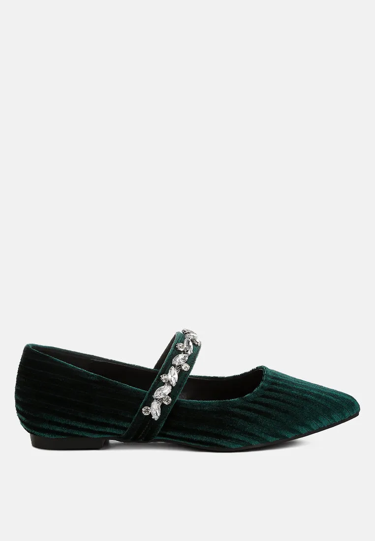Dresden Diamante Brooch Velvet Ballerinas