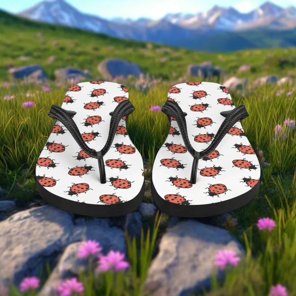 Eden Garden Ladybug Print Flip-Flops for Women