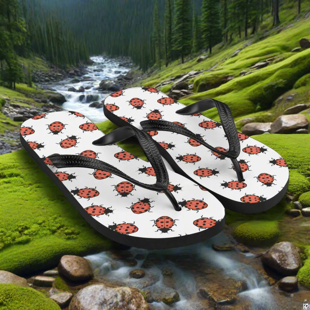 Eden Garden Ladybug Print Flip-Flops for Women