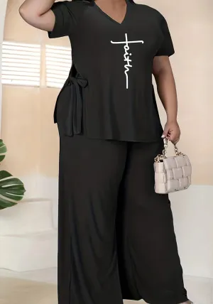 Effortless Comfort Plus-Size Two-Piece Set with Inspirational Print
