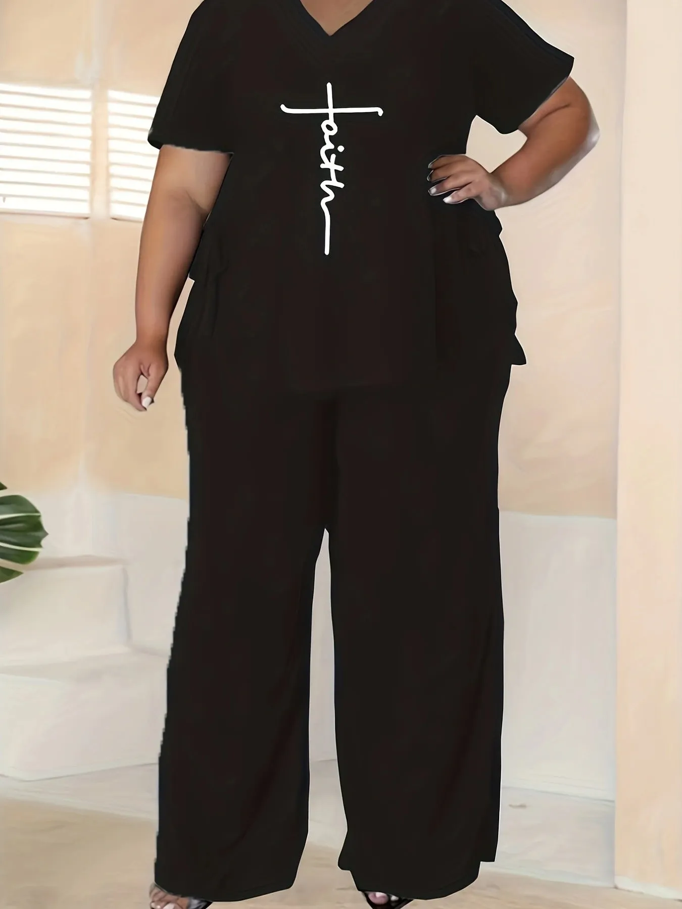 Effortless Comfort Plus-Size Two-Piece Set with Inspirational Print