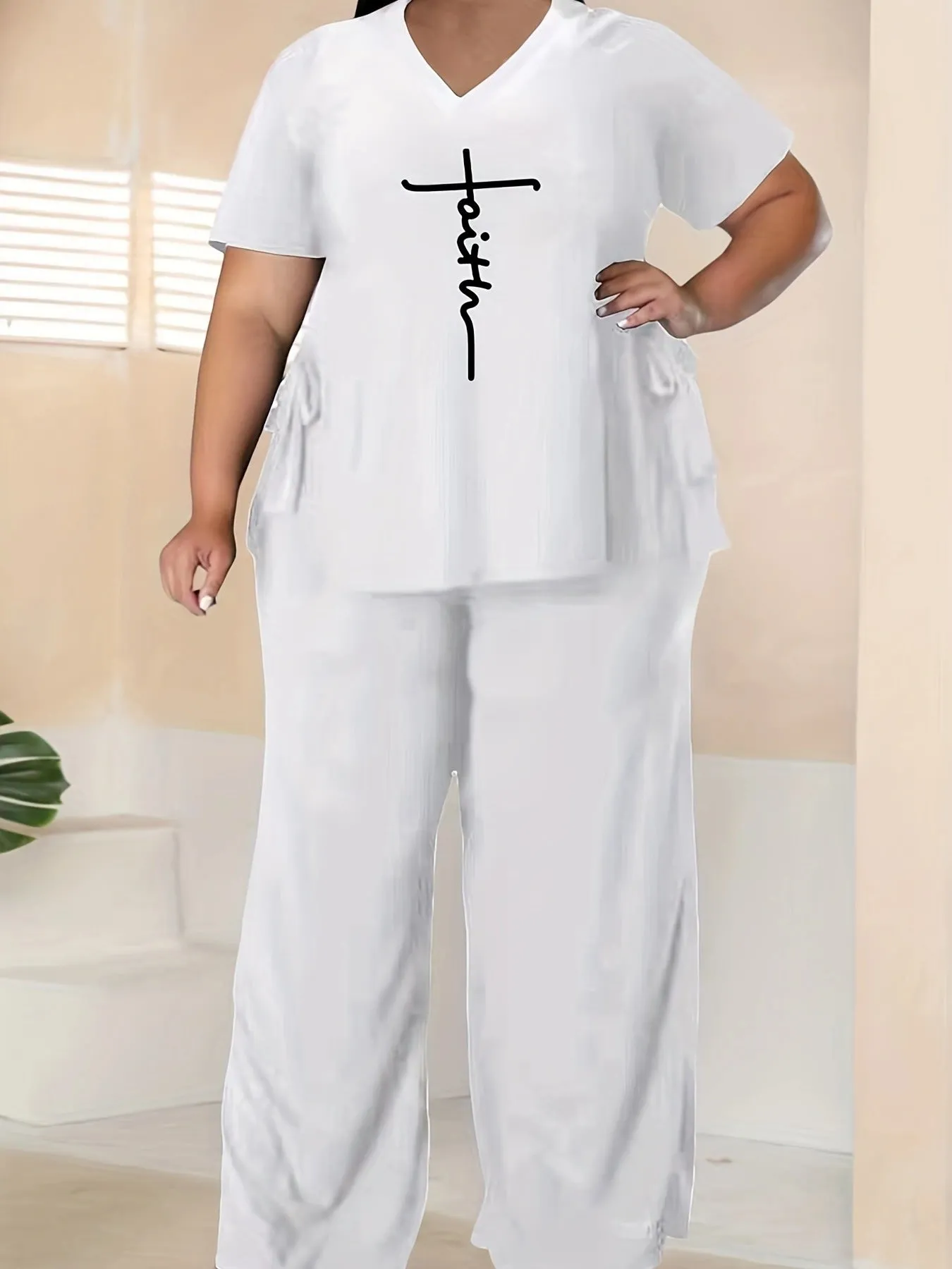 Effortless Comfort Plus-Size Two-Piece Set with Inspirational Print