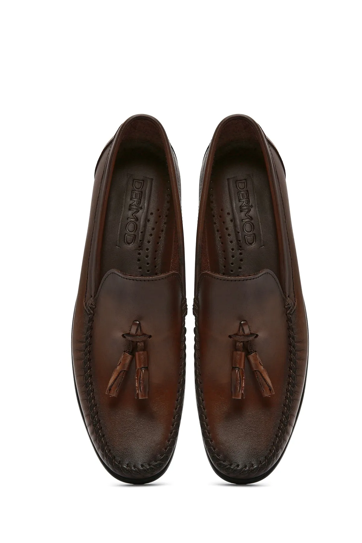 Erkek Kahverengi Püsküllü Deri Casual Loafer