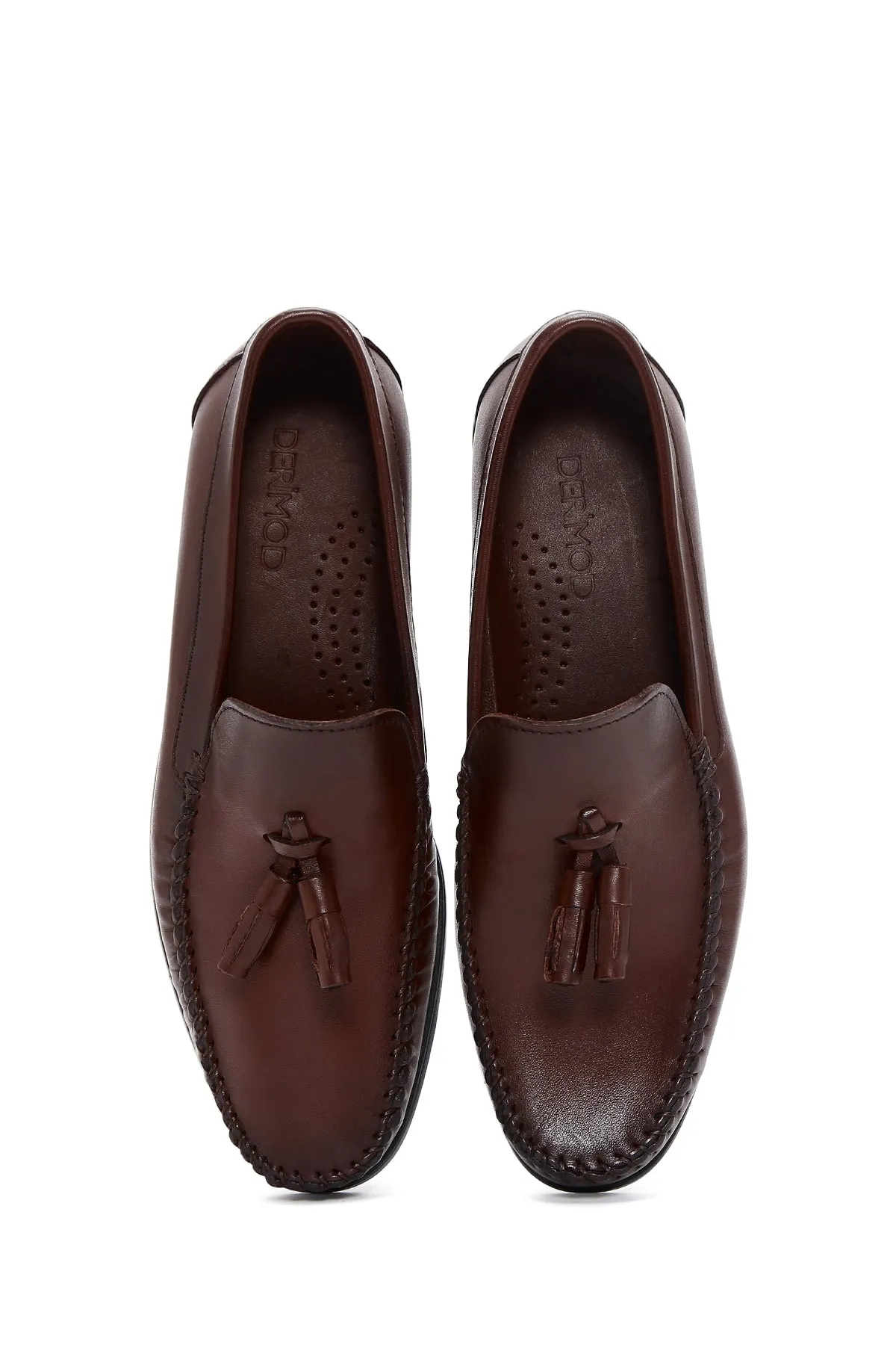 Erkek Kahverengi Püsküllü Deri Casual Loafer