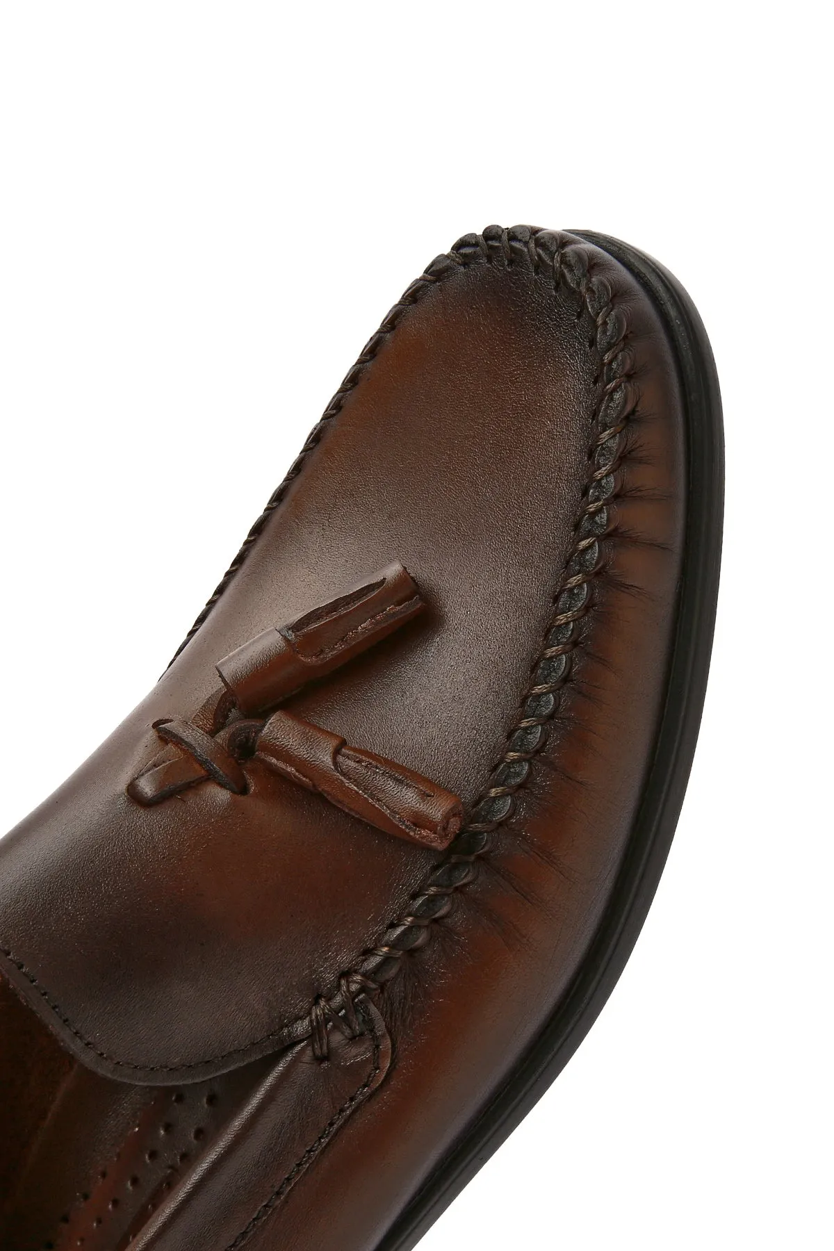 Erkek Kahverengi Püsküllü Deri Casual Loafer