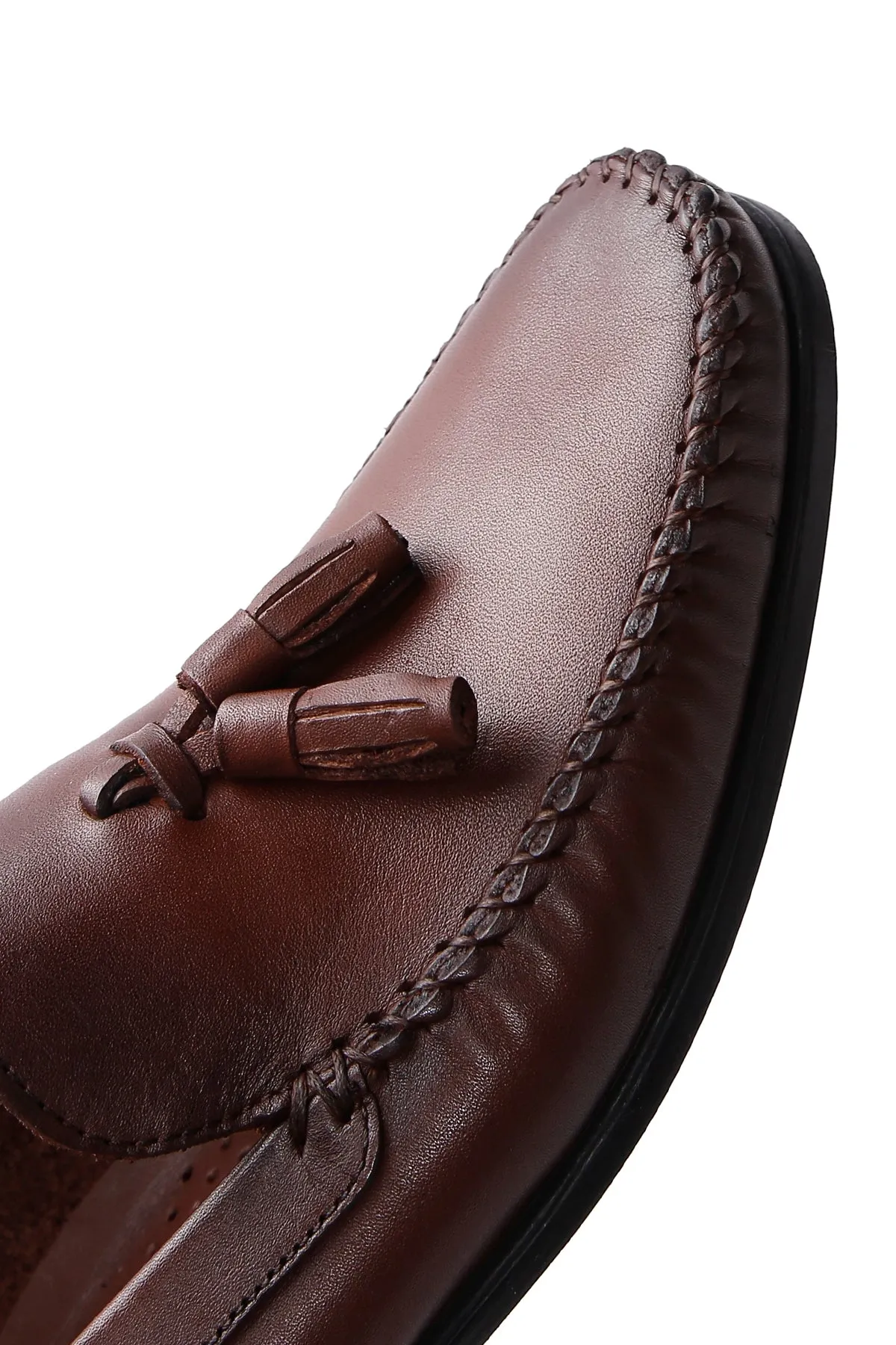 Erkek Kahverengi Püsküllü Deri Casual Loafer