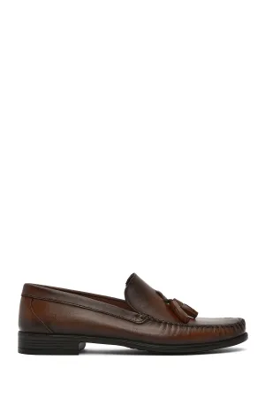 Erkek Kahverengi Püsküllü Deri Casual Loafer