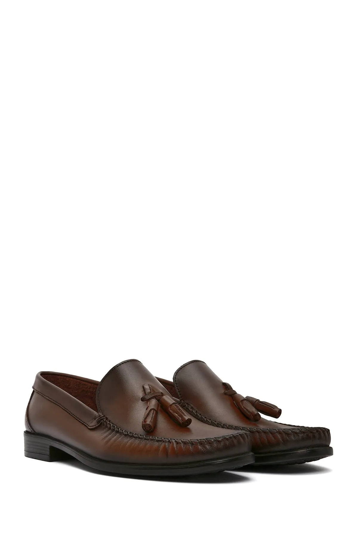 Erkek Kahverengi Püsküllü Deri Casual Loafer