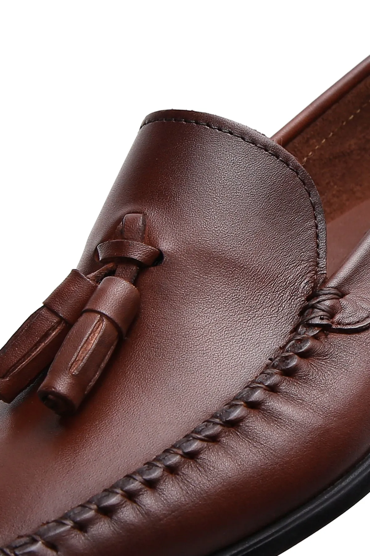 Erkek Kahverengi Püsküllü Deri Casual Loafer