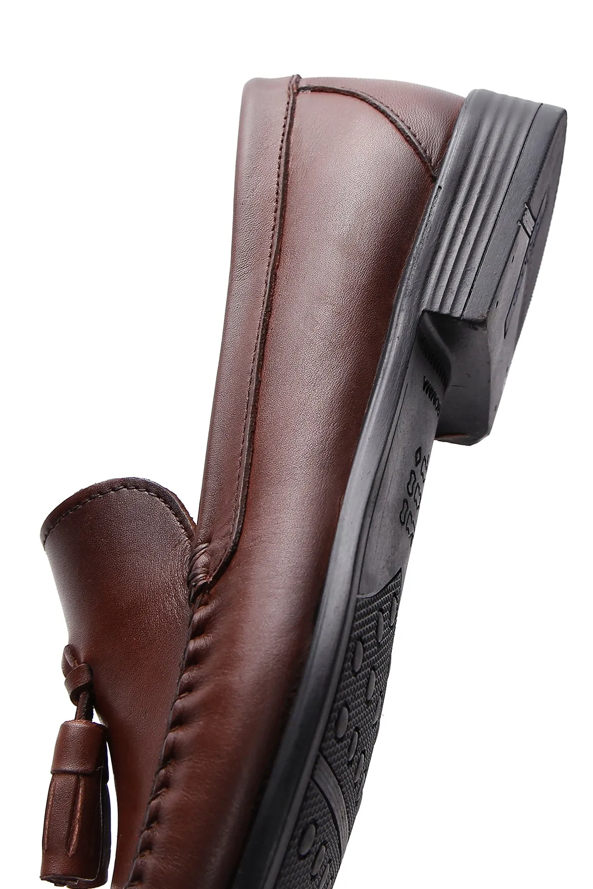 Erkek Kahverengi Püsküllü Deri Casual Loafer