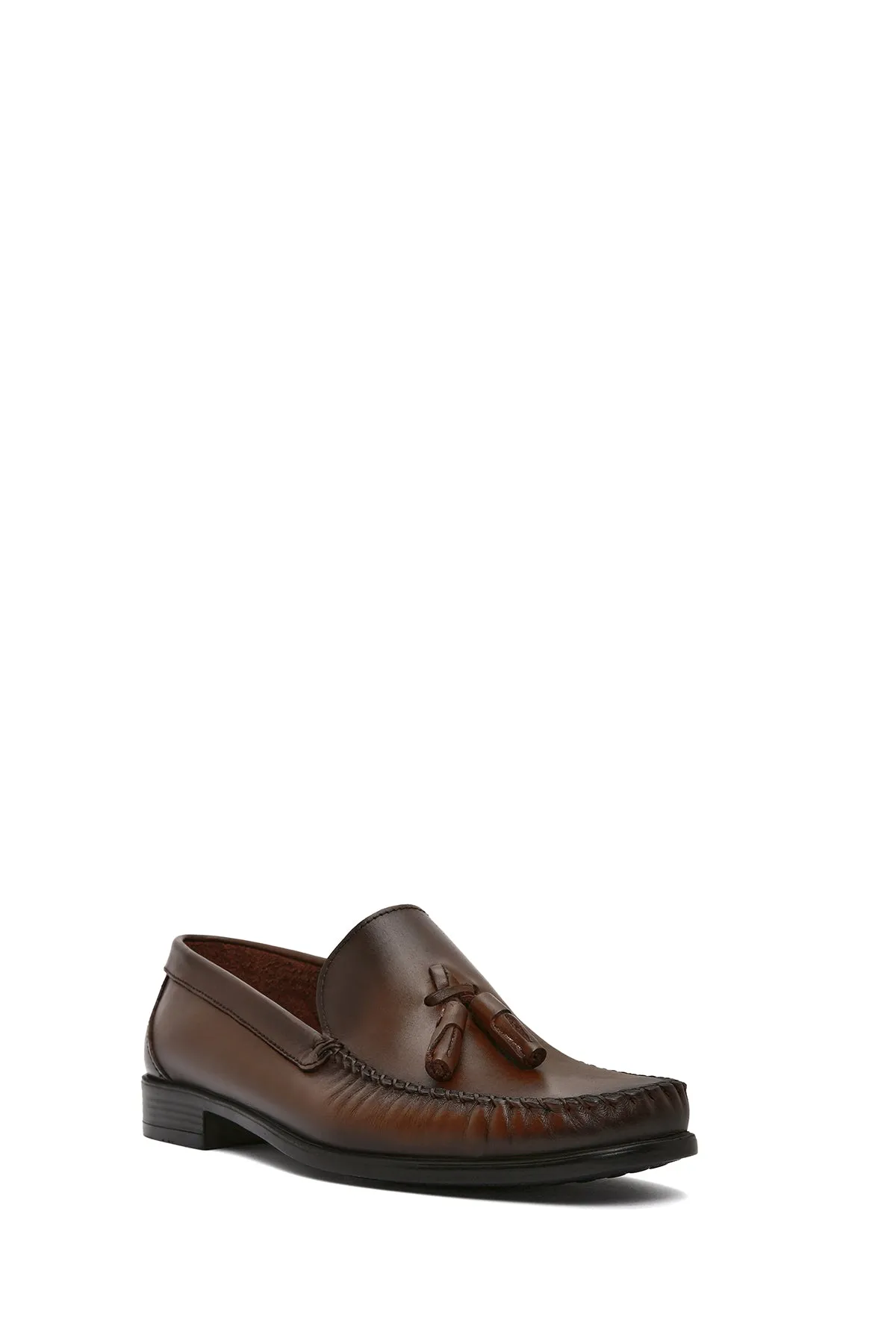 Erkek Kahverengi Püsküllü Deri Casual Loafer