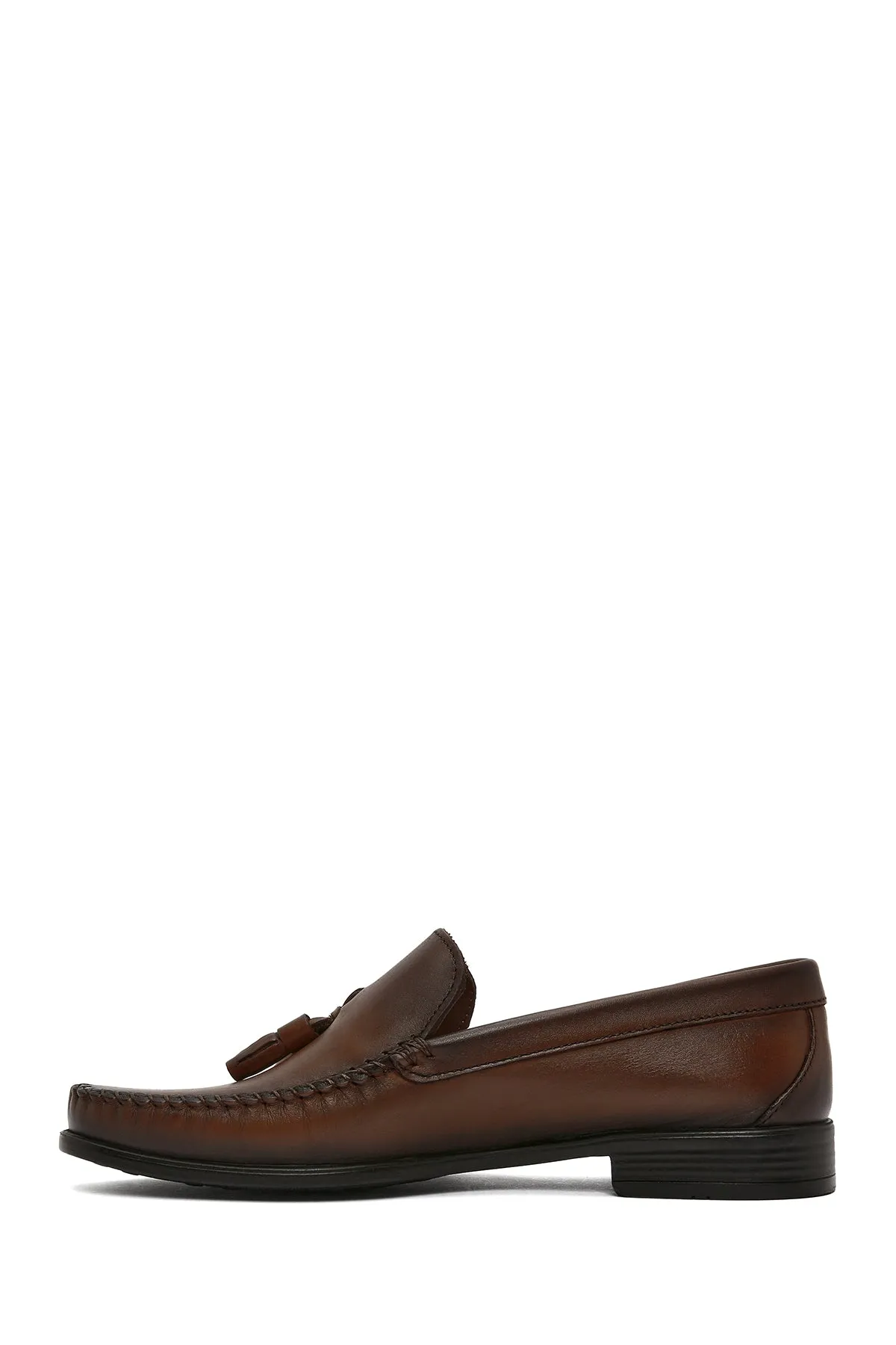 Erkek Kahverengi Püsküllü Deri Casual Loafer
