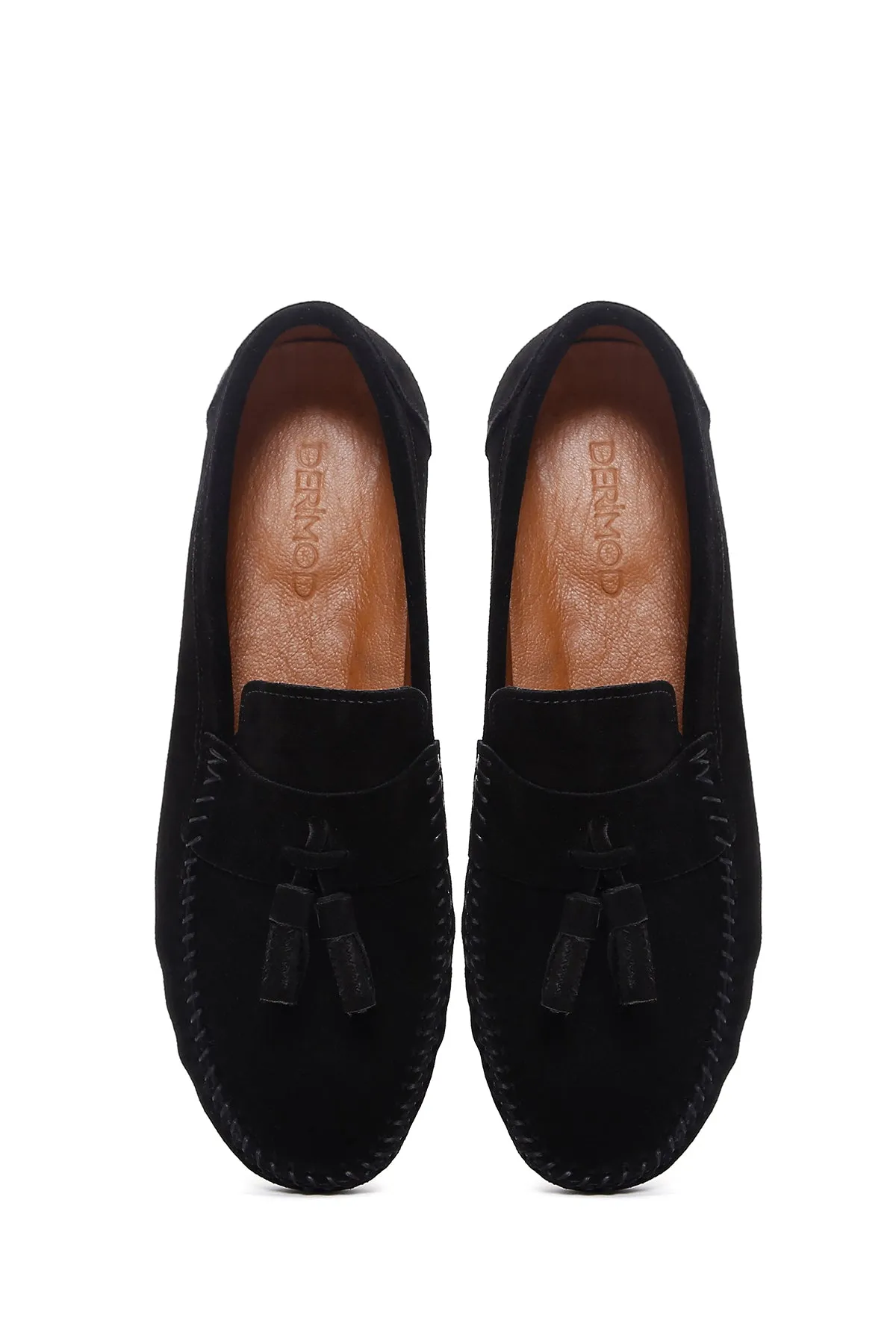 Erkek Siyah Püsküllü Süet Deri Casual Loafer