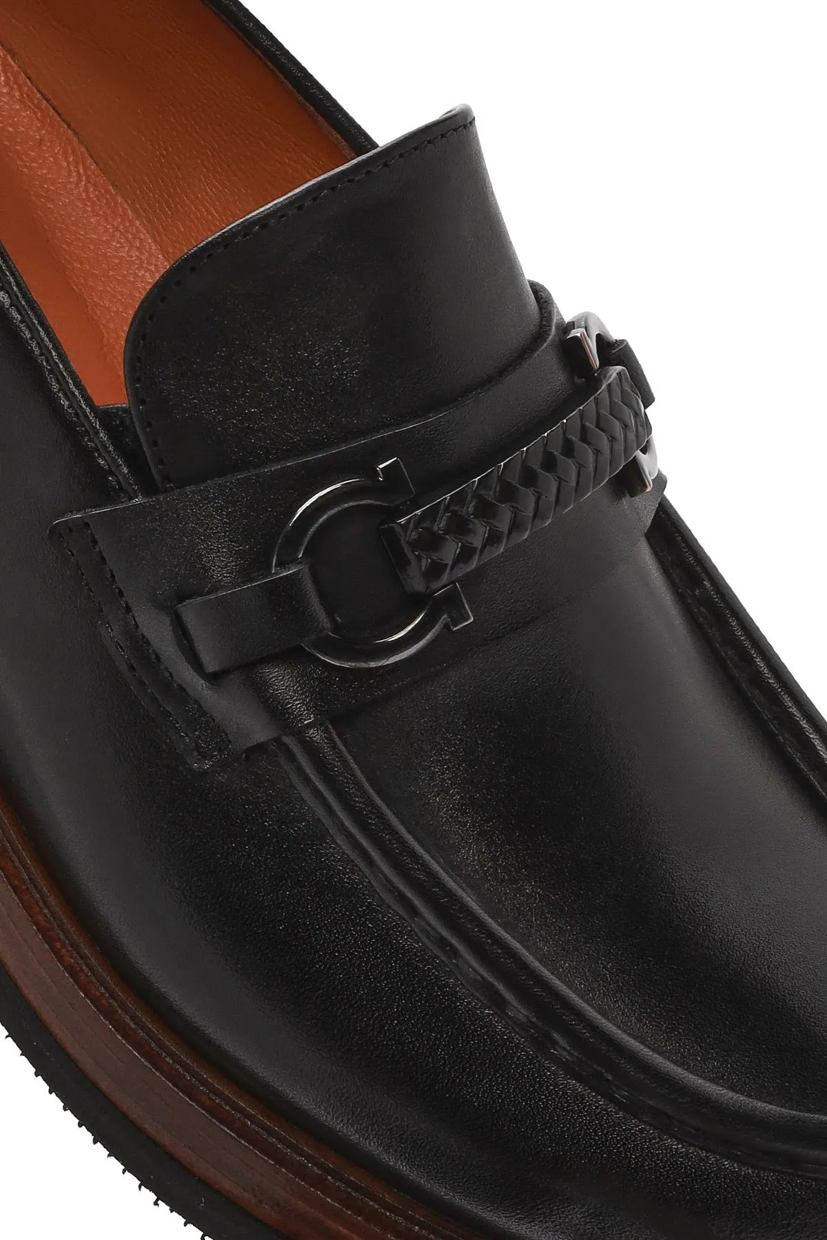 Erkek Siyah Tokalı Deri Casual Loafer