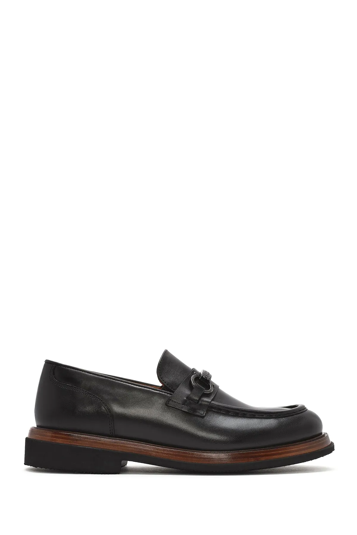 Erkek Siyah Tokalı Deri Casual Loafer