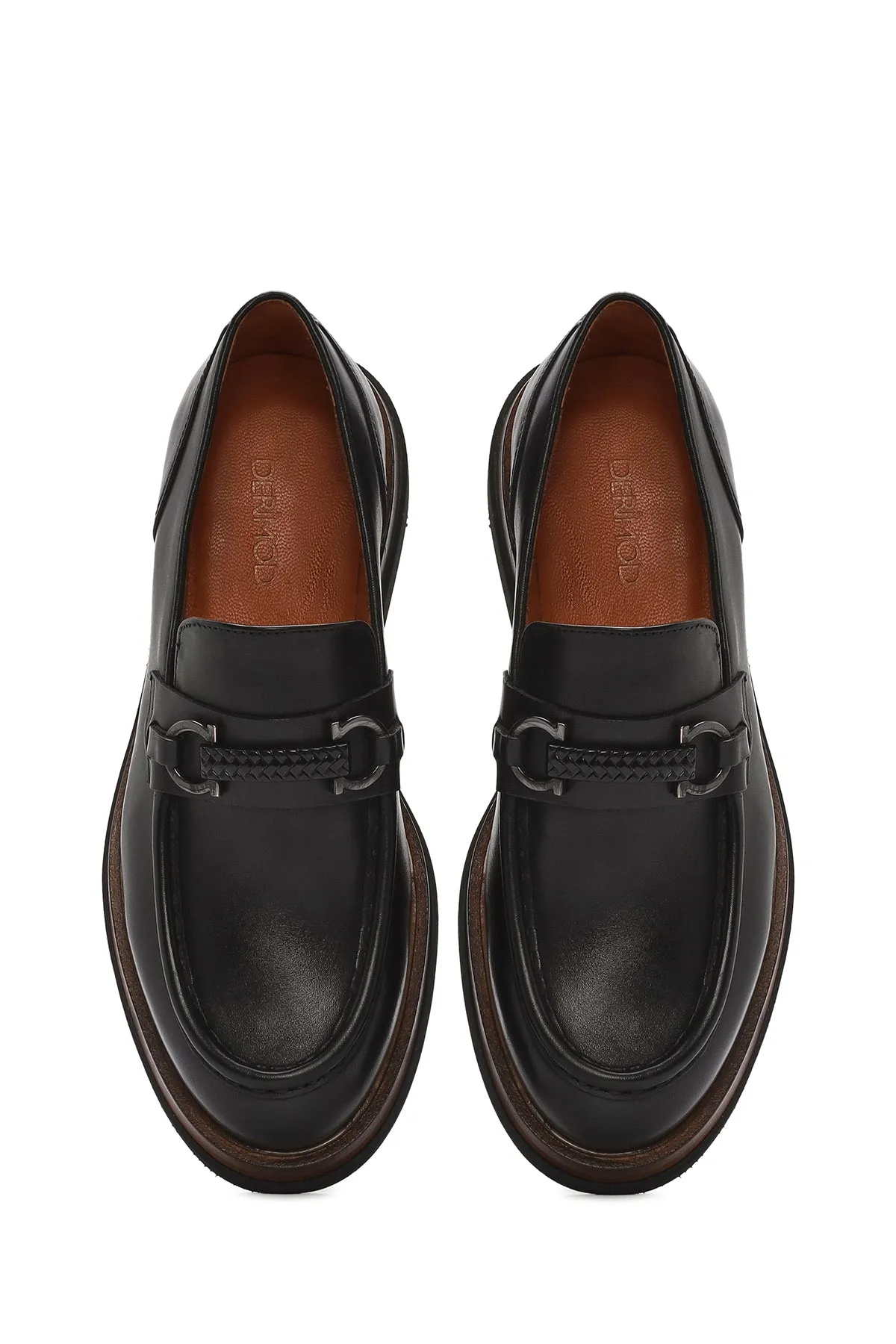 Erkek Siyah Tokalı Deri Casual Loafer