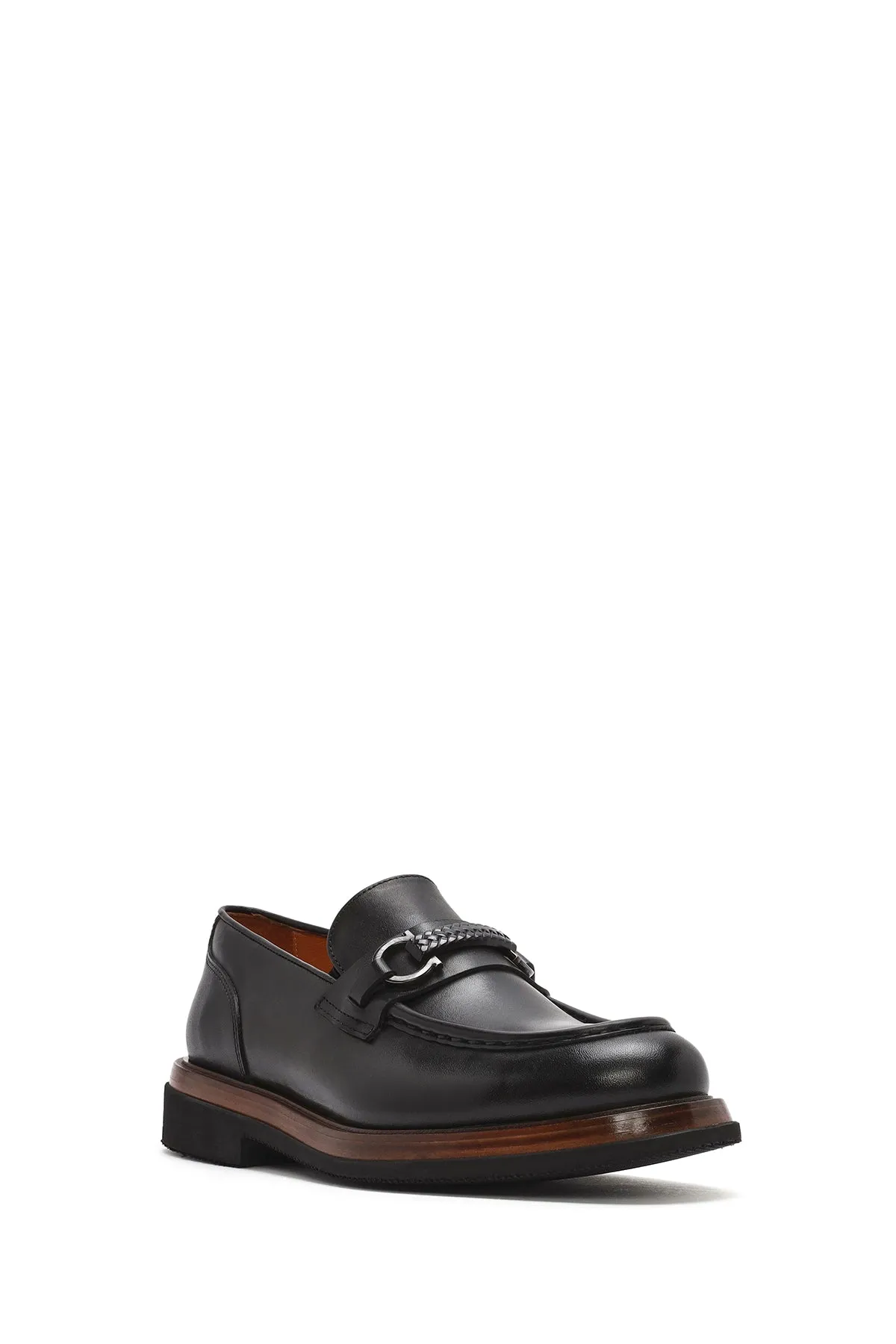 Erkek Siyah Tokalı Deri Casual Loafer