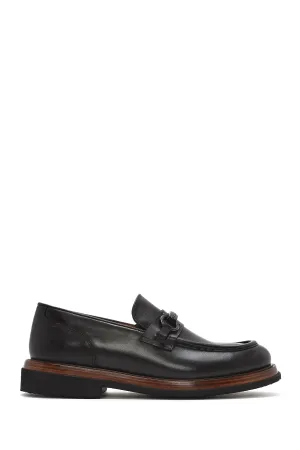 Erkek Siyah Tokalı Deri Casual Loafer