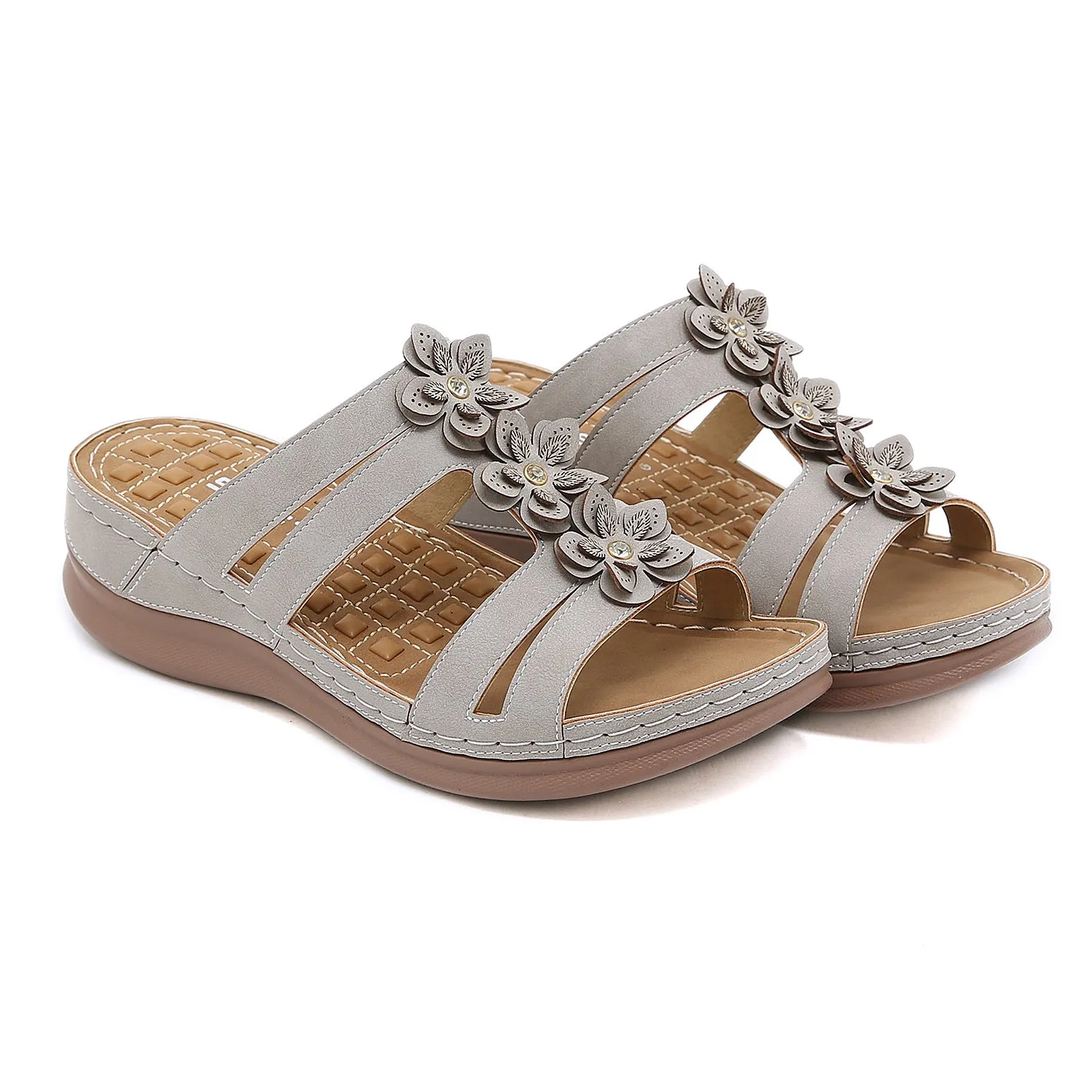 Floral Bloom Quadruple Strappy Slip On Sandals