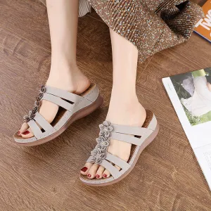 Floral Bloom Quadruple Strappy Slip On Sandals