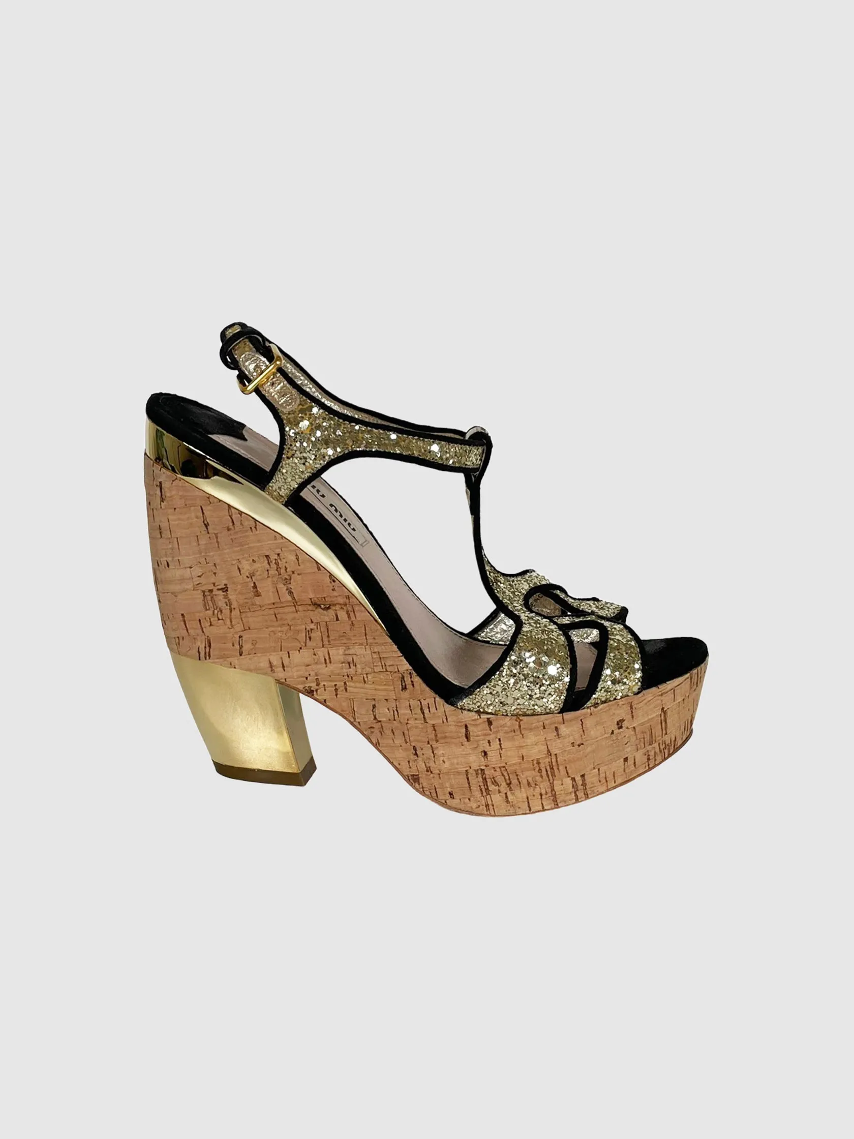 Glitter Strappy Platform Wedges - Size 37