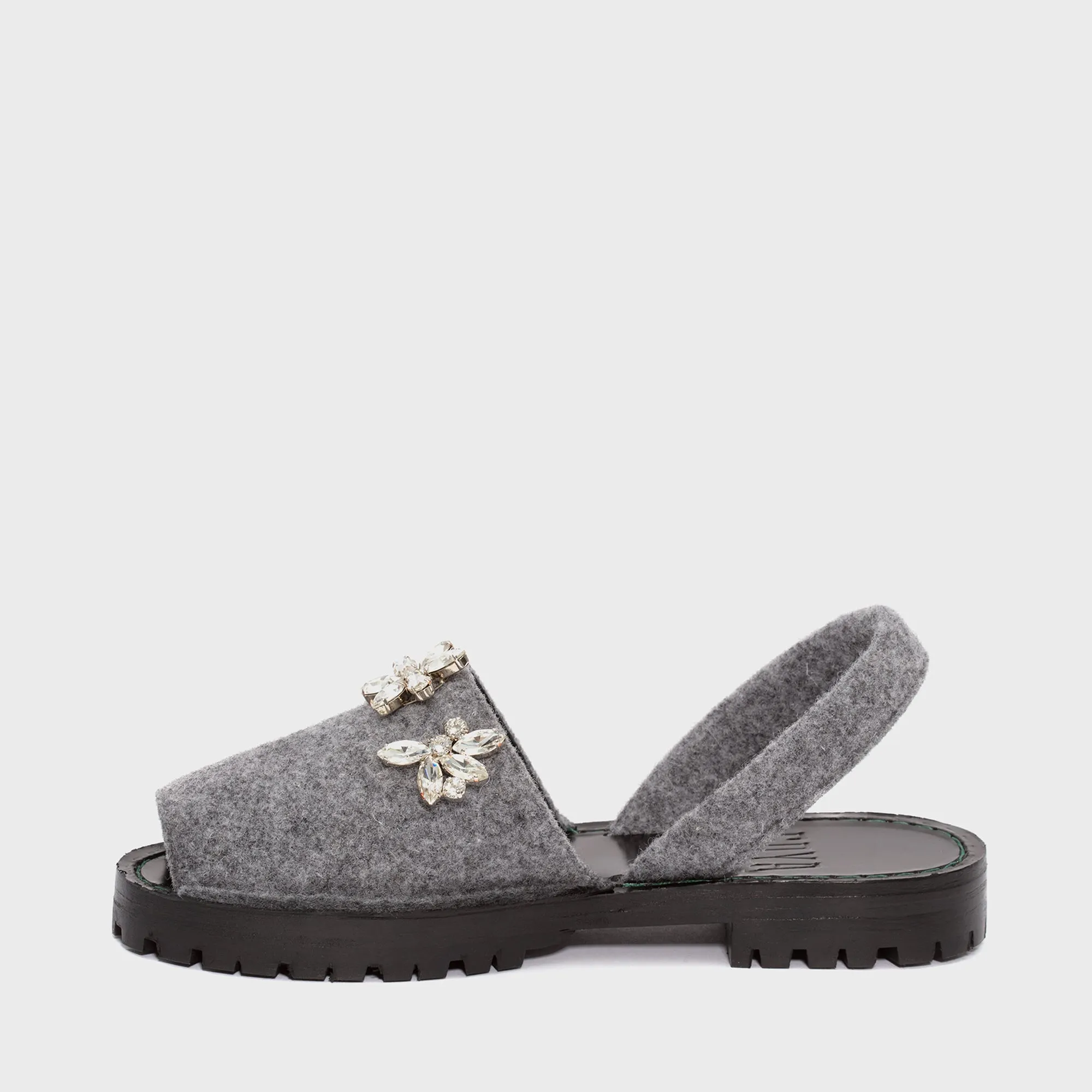 GOYA Slate Crystal Embellished Felt Sandals