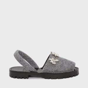 GOYA Slate Crystal Embellished Felt Sandals