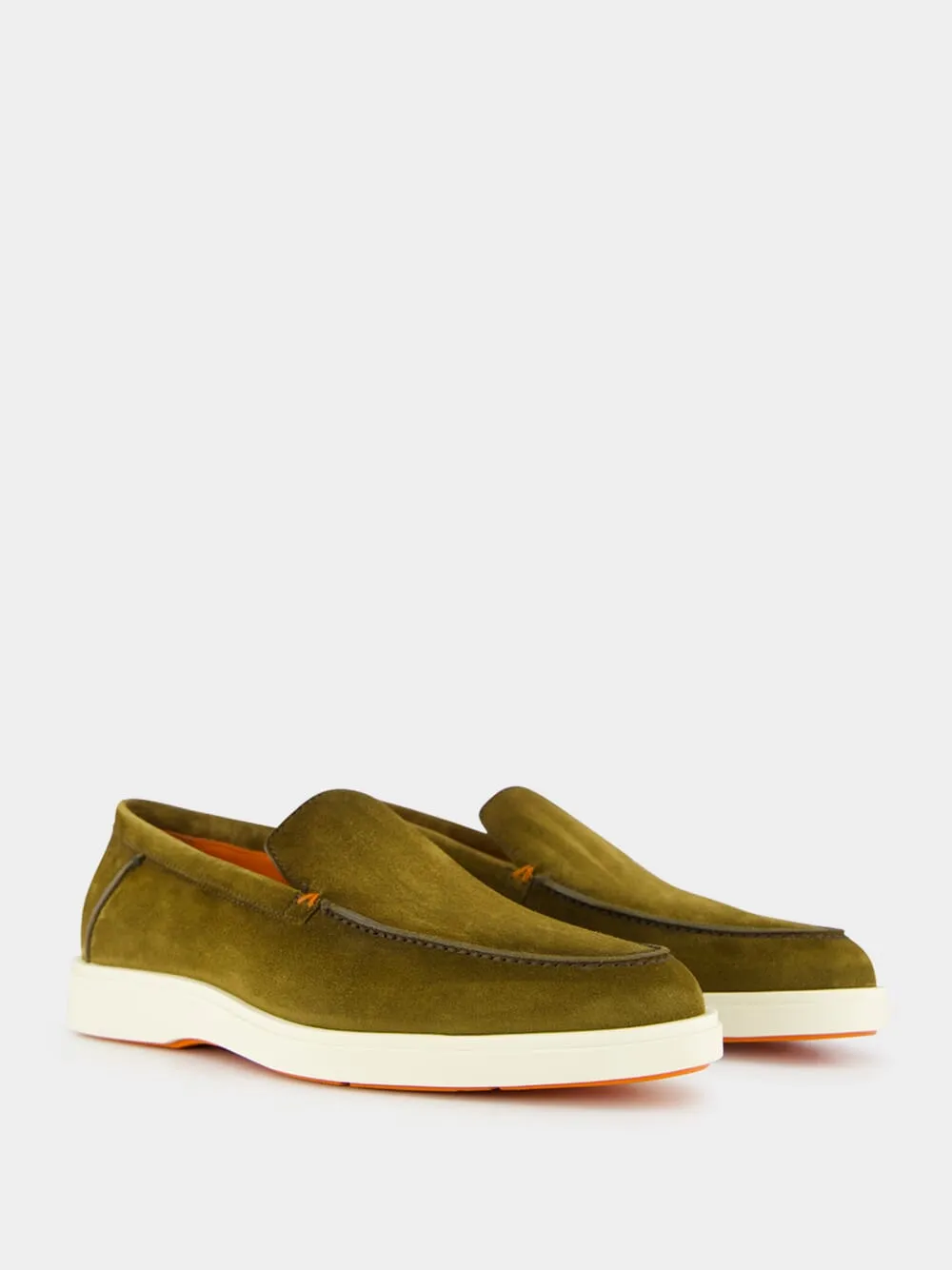 Green Suede Loafers with Rubber Sole