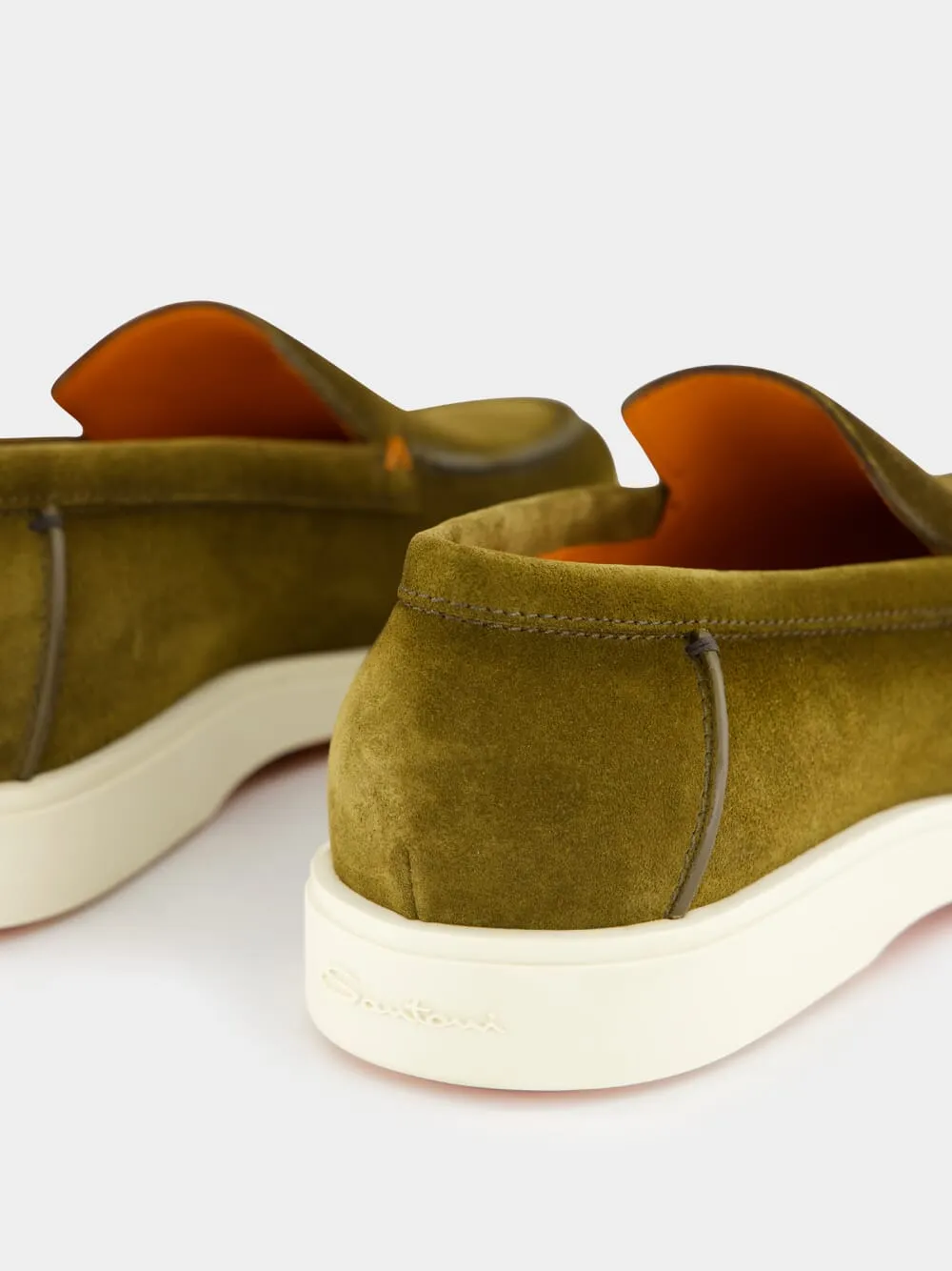 Green Suede Loafers with Rubber Sole