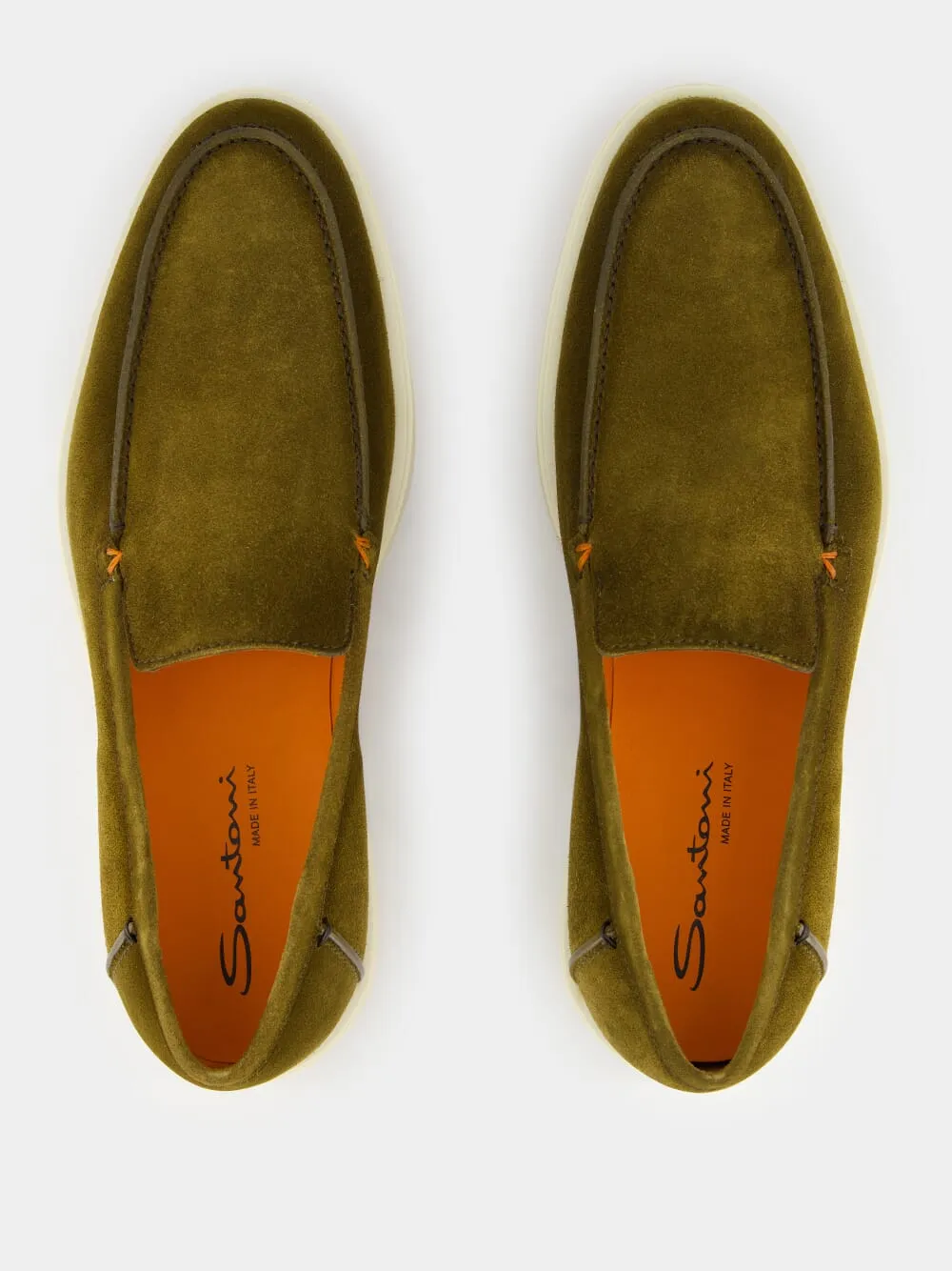 Green Suede Loafers with Rubber Sole