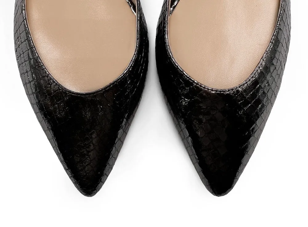 Half d'Orsay Black Metallic Leather Ballet Flats