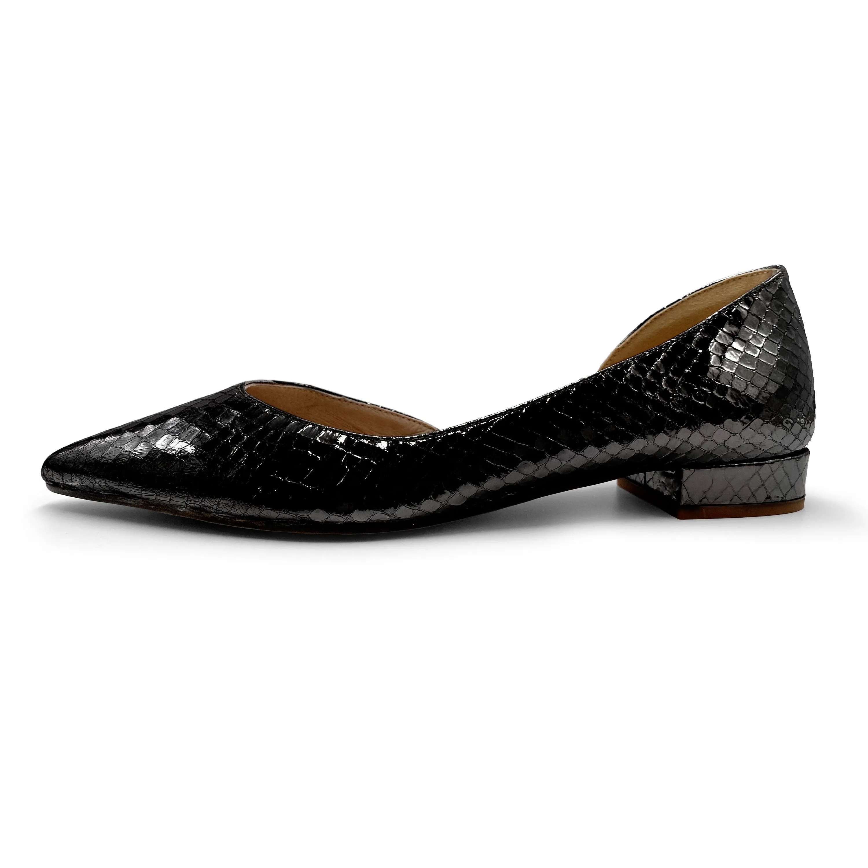 Half d'Orsay Black Metallic Leather Ballet Flats