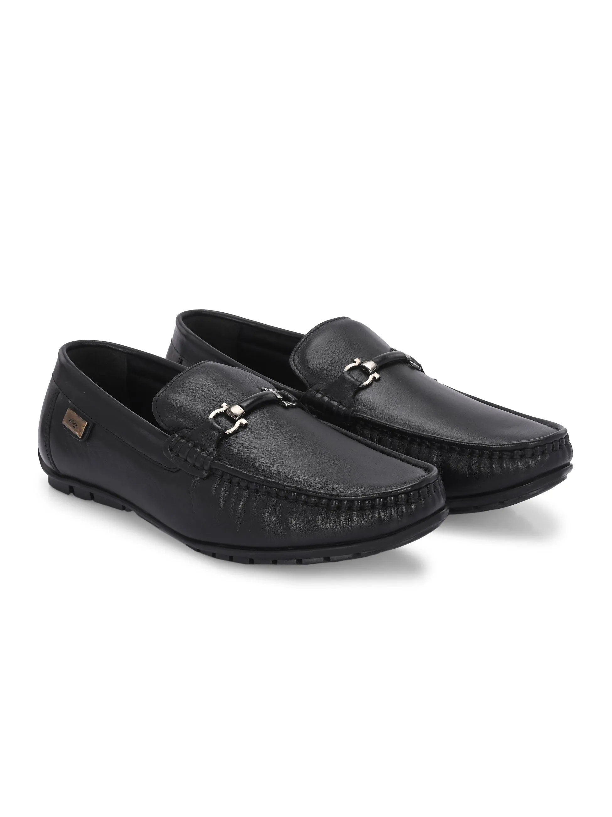 Hitz Men's Black Leather Casual loafers